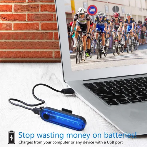 Vista 3 de Paquete de 2 luces traseras azules para bicicleta, luces traseras de bicicleta recargables por USB, ultra brillantes, luz trasera LED de alta