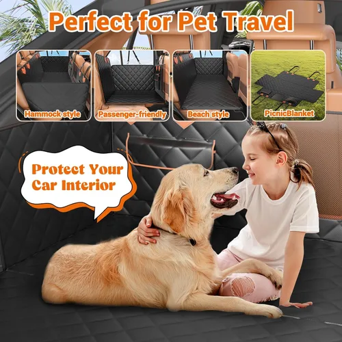 Vista 5 de IJVAE Funda de asiento para perro para asiento trasero, extensor de asiento trasero duro con capacidad para 500 libras, hamaca impermeable y Negro