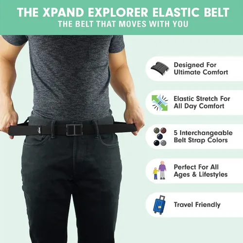 Vista 3 de Explorer Belt By Xpand - No-Show Invisible Elastic Belt w Slim Aluminum Buckle