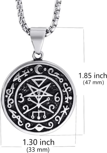 Vista 2 de ELFASIO Collar con colgante de acero inoxidable para hombre sello de Astaroth Key of SalomonSeal of Lilith Sigil of Lucifer Seal Chain