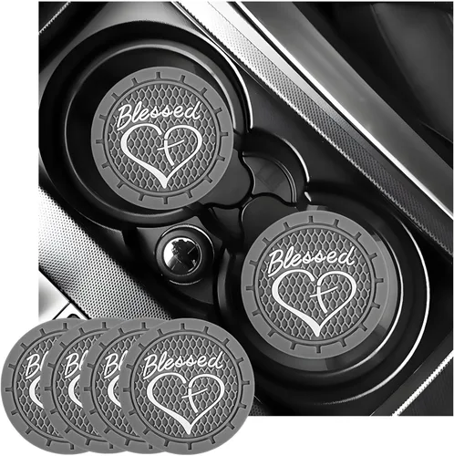 Vista 13 de KVAEY 2 PCS Posavasos para Portavasos de Coche, 2.76 Pulgadas Alfombrillas Antideslizantes para Bebidas del Vehículo con Linda Cruz Bendita