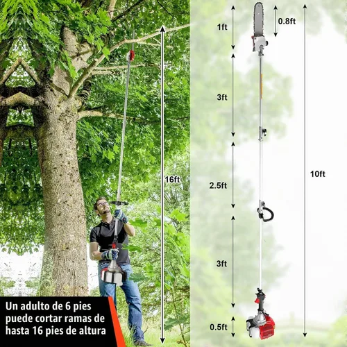 Vista 6 de Sierra de poste de 58 CC alimentada a gas, 2 ciclos a gas con poste de 11.5