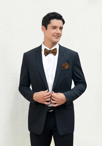 Vista 94 de HISDERN Pajaritas para hombre, corbatín de cachemira para hombre, corbata de lazo y bolsillo cuadrado, juego formal de esmoquin para boda