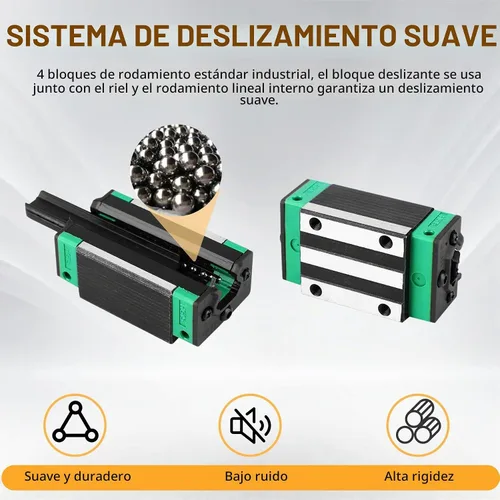 Vista 3 de Kit de 2 rieles lineales HGR15-400MM con 4 bloques de rodamientos, 1 tornillo de bola SFU1204-400MM con tuerca de tornillo de bola deflector