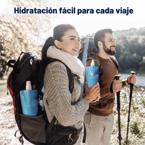 Vista 6 de Membrane Solutions Botella de agua plegable de 23 onzas, botella de agua plegable con mosquetón, sin BPA, a prueba de fugas para viajes, camping