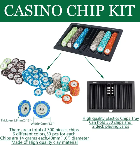 Vista 5 de Juego de Casino Definitivo: Barajador de 6 Mazos+300 Fichas de Alta Gama+8 Cartas de Póker Profesionales de Plástico+Dispensador de Cartas+Rastrillo