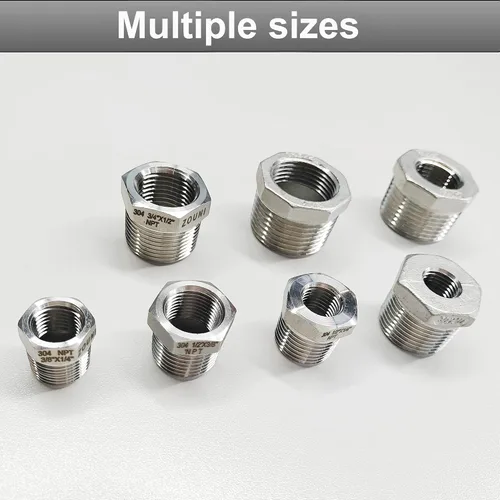Vista 6 de 2 piezas de buje hexagonal reductor de acero inoxidable 304, NPT macho de 1/2" a NPT hembra de 1/4" (1/2"MNPT - 1/4"FNPT) accesorio de tubería buje