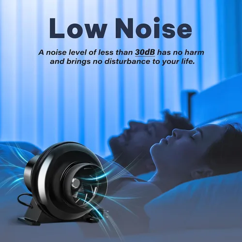 Vista 6 de iPower Ventilador de conducto en línea de 4 pulgadas 195 CFM para tubo de escape, ventilación y recirculación de aire, ventilador silencioso