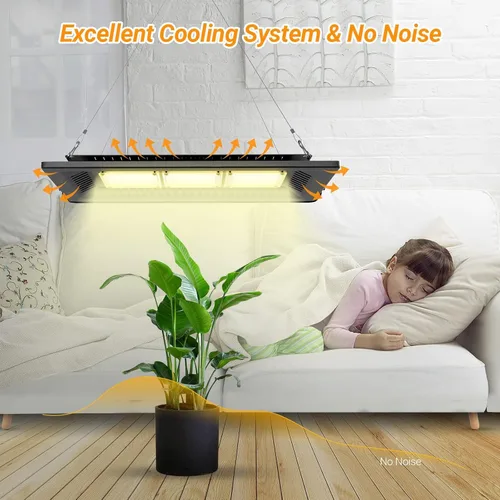 Vista 5 de Luz LED de crecimiento de 450 W con espectro completo, relassy impermeable COB LED luz de crecimiento con disipación de calor natural y sin ruido
