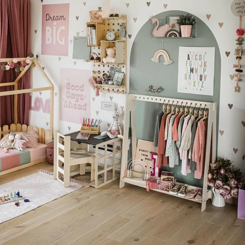 Vista 4 de Perchero, Armario infantil Montessori, estante de exhibición de tienda, perchero Montessori, muebles Montessori, Estación de vestir