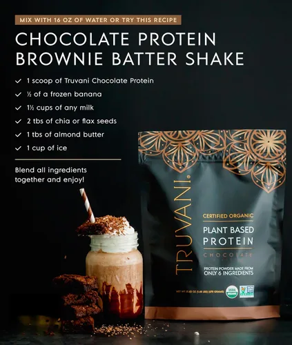 Vista 7 de Truvani Proteína de guisante vegana en polvo Chocolate 20g de proteína vegetal orgánica 18 porciones Keto Sin gluten ni lácteos Bajo