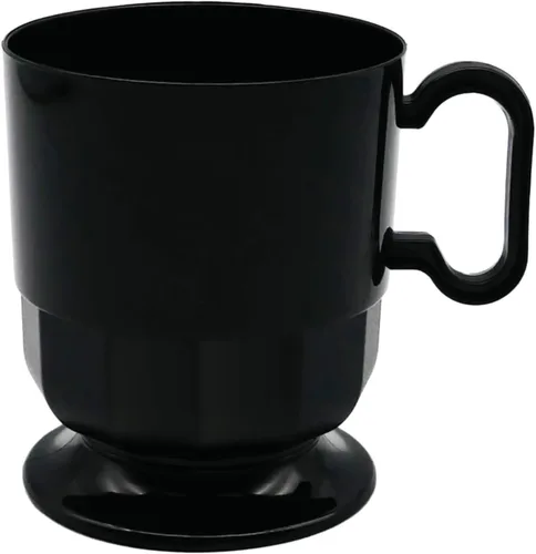 Vista 15 de Party Essentials Taza de café de plástico duro de 8 onzas con asa, 20 unidades, color negro bistró