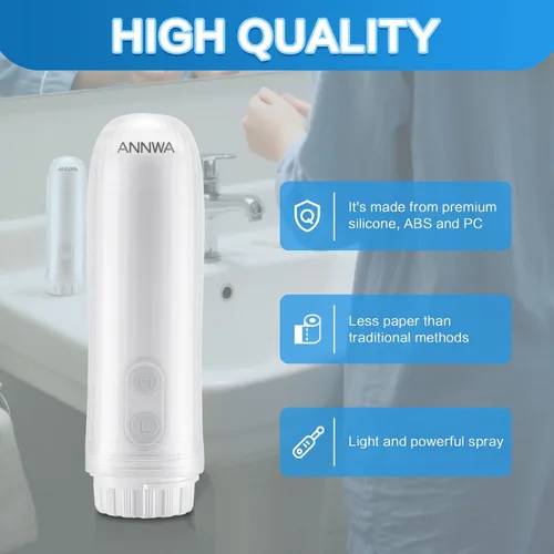 Vista 6 de Bidé portátil para viajes de 140 ml con boquilla ajustable de 180° IPX6 Bidé eléctrico manual para limpieza de higiene personal, lavado de bebé
