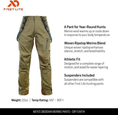 Vista 2 de First Lite Mens Obsidian Merino Wool Pant - Versatile Camo Hunting Pants