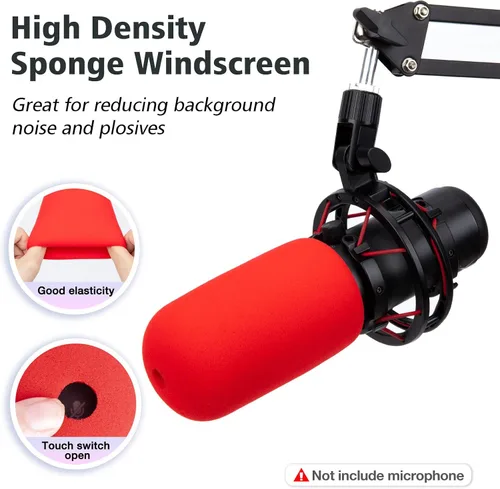 Vista 3 de SUNMON HyperX QuadCast - Brazo de brazo rojo para Hyper x QuadCast con filtro rojo QuadCast Pop, aislamiento acústico y reducción de ruido, brazo