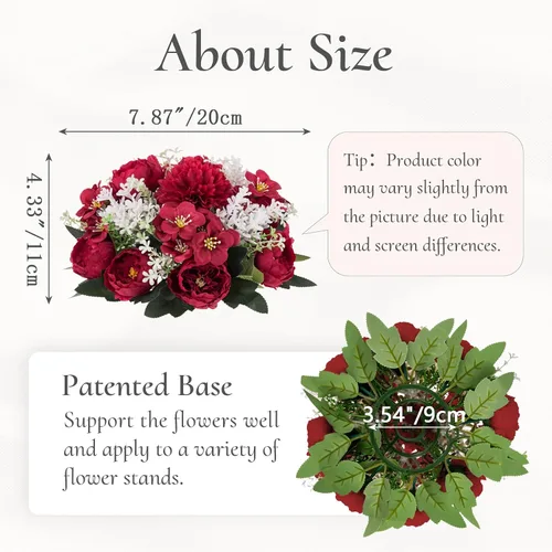 Vista 6 de Bolas de flores artificiales para centros de mesa: 2 piezas de rosas rojas para centros de mesa, arreglos florales, centro de mesa para bodas