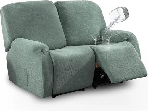 Vista 32 de vctops Funda repelente al agua para silla reclinable de 4 piezas con bolsillo lateral, diseño de hojas de jacquard, elástica, suave, protector