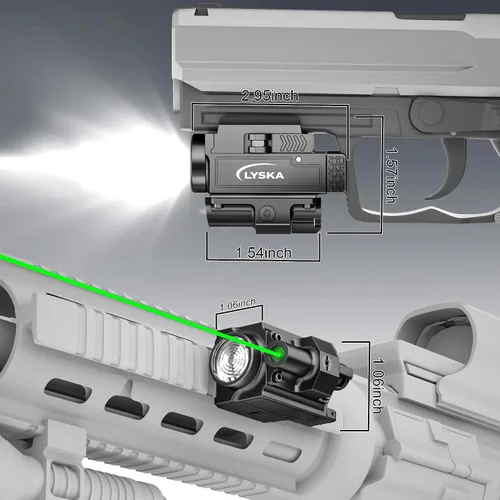 Vista 3 de Combo de luz y haz verde de pistola de 800 lúmenes para riel Picatinny, linterna LED compacta recargable con función estroboscópica
