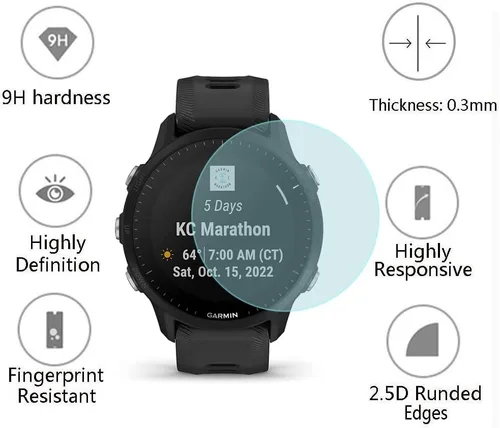 Vista 3 de Protector de pantalla de reloj para Garmin Forerunner 955 Solar y Funda protectora Vidrio templado 9H, película antiarañazos, alta definición