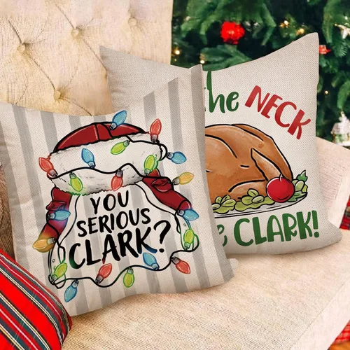 Vista 6 de Selmad Juego de 4 fundas de almohada para vacaciones de Navidad, 16 x 16 pulgadas, funda de cojín iluminada con diseño de Clark de Navidad