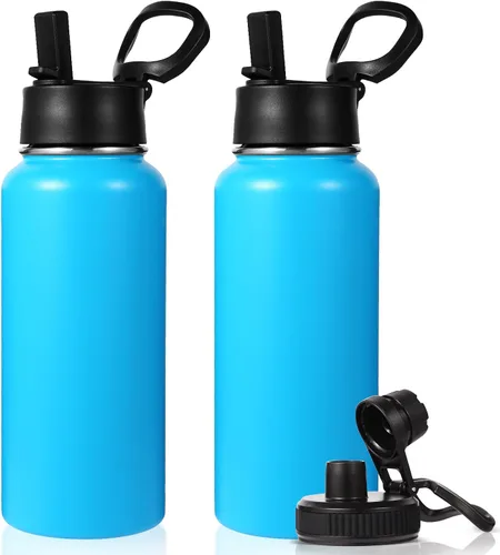 Vista 33 de Neihepal Botella de agua aislada de 32 onzas con 2 tapas (tapa con pajilla y boquilla), botellas de agua de doble pared de acero inoxidable 18/8