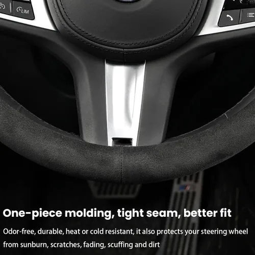 Vista 4 de BESULEN Funda para volante, antideslizante y transpirable, cálida en invierno y fresca en verano, protector de volante de automóvil de 15 pulgadas