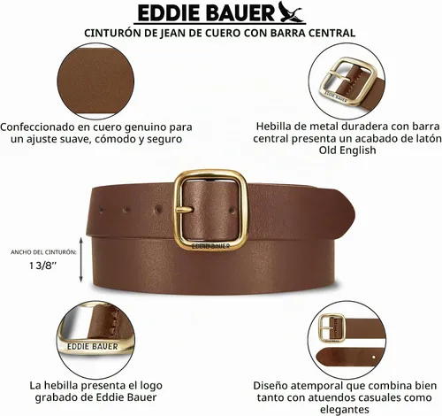 Vista 6 de Eddie Bauer Cinturones de cuero casuales para mujer con hebilla de metal duradera Barra central - Negro