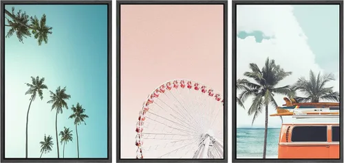 Vista 33 de SIGNWIN Lienzo enmarcado para pared, vista aérea de palmeras tropicales en un cielo azul, fotografía del océano costero, arte moderno, panorámico