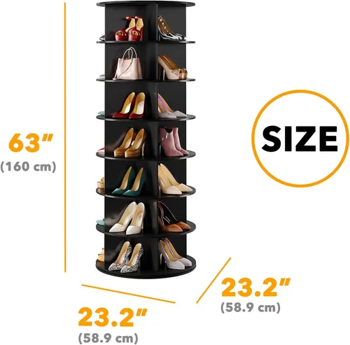 Vista 5 de SpaceAid Organizador giratorio negro de 7 niveles para zapatos, torre de exhibición de zapatos, Lazy Susan, organizador giratorio para zapatos