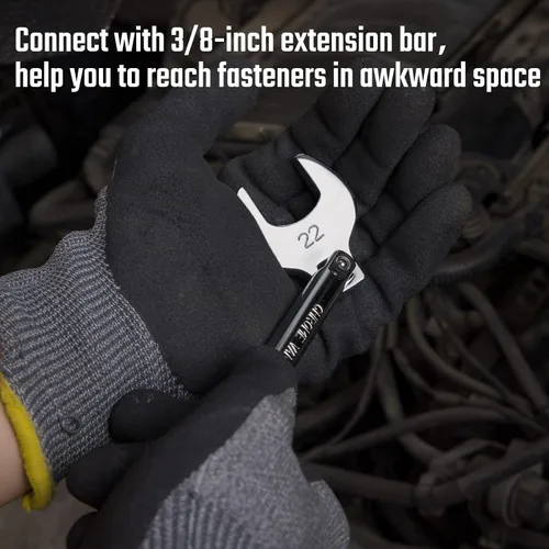 Vista 4 de DURATECH 3/8" Drive Crowfoot Wrench Set with 2 Extension Bars, SAE & Metric, 19-Piece, 10-22mm & 3/8"-7/8", CR-V Steel, with EVA Foam Tool Organizer