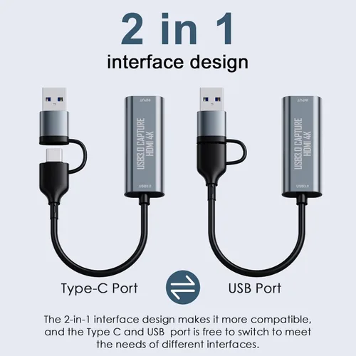 Vista 3 de VIXLW Tarjeta de captura HDMI, dispositivo de captura HDMI 4K a USB/USB-C, tarjeta de captura de video USB3.0 para transmisión y grabación, funciona