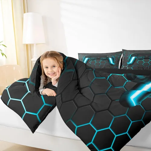 Vista 5 de Edredón de videojuegos para niños y adolescentes, juego de ropa de cama individual, juego de edredón para niños y jugadores, decoración del hogar
