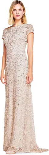 Vista 3 de Adrianna Papell Vestido de noche de mangas cortas con lentejuelas para mujer Rubor