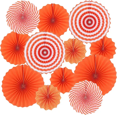 Vista 12 de LRCXL Juego de 12 abanicos de papel para colgar en fiestas, guirnaldas de papel con patrón redondo, suministros de fiesta para Año Nuevo, baby