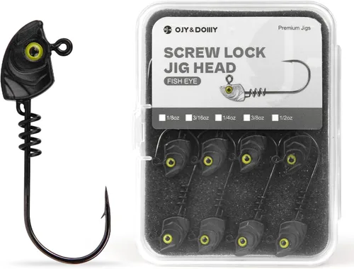 Vista 3 de Paquete de 15 cabezas de plantilla de cebo con bloqueo de tornillo – 3D Chartreuse Eyes 1/8 3/16 1/4 3/8 1/2 oz, 3/0 y 4/0 anzuelos de pesca