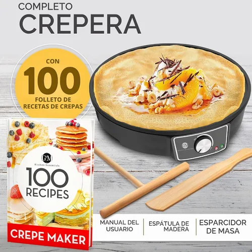 Vista 7 de G&M Kitchen Essentials máquina profesional para hacer crepés: superficie antiadherente de 12 pulgadas, dial para ajustar la temperatura, espátula
