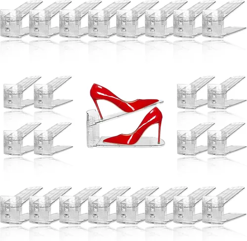 Vista 12 de Paquete de 10 organizadores de ranuras transparentes para zapatos - Altura ajustable de 3.7'' a 7.7'' pulgadas, apiladores de zapatos para un par