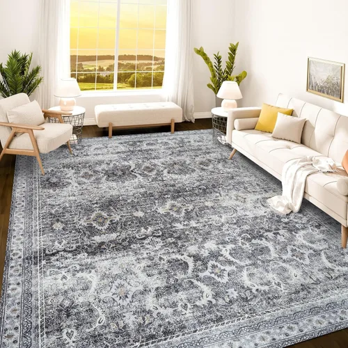 Vista 148 de Istana Alfombra larga antideslizante de 2.5 x 8 para el hogar, para pasillo y cocina, lavable, sedosa y suave al tacto, elegante, color azul y marfil