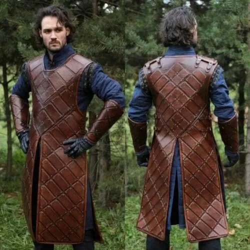 Vista 3 de Chaleco medieval vikingo con armadura de cuero con tachuelas Samurai sin mangas