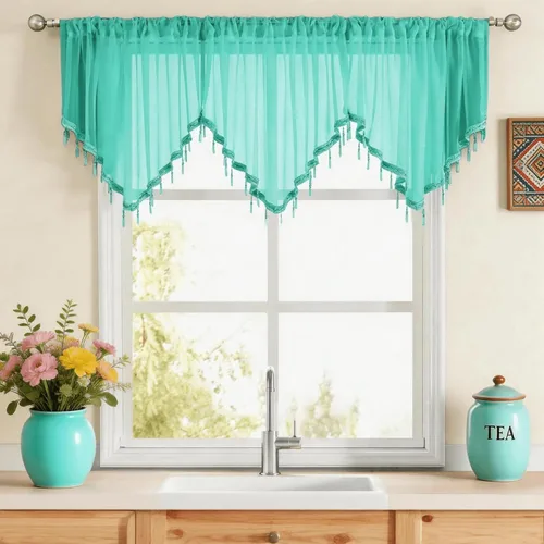 Vista 10 de WUBODTI Cortinas transparentes con cenefa con cuentas negras para ventanas, 1 unidad, cenefas de cortina semitransparentes para dormitorio y cocina