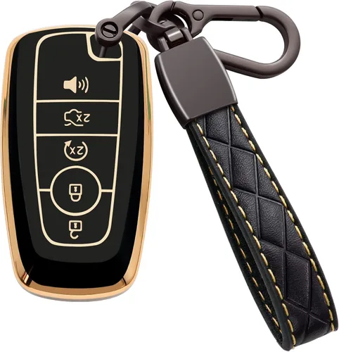 Vista 9 de Funda para llavero Ford de TPU suave con llavero de cuero, funda protectora completa compatible con Ford Explorer Mustang Fusion Escape F150 F250