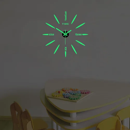 Vista 8 de Reloj de pared luminoso 3D DIY, moderno, autoadhesivo, sin marco, grandes calcomanías de reloj de pared que brillan en la oscuridad para sala