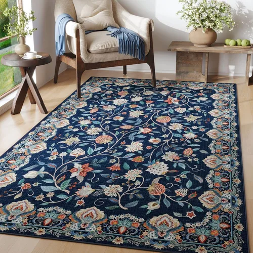 Vista 14 de Rugcomf Alfombra vintage de cachemira de 2 pies 7 x 8 pies, lavable a máquina, antideslizante, alfombra floral de pelo bajo para cocina, lavandería