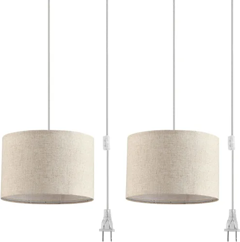 Vista 2 de Paquete de 2 lámparas colgantes enchufables, luz colgante con cable transparente de 15 pies, interruptor de encendido/apagado, pantalla de lámpara 3