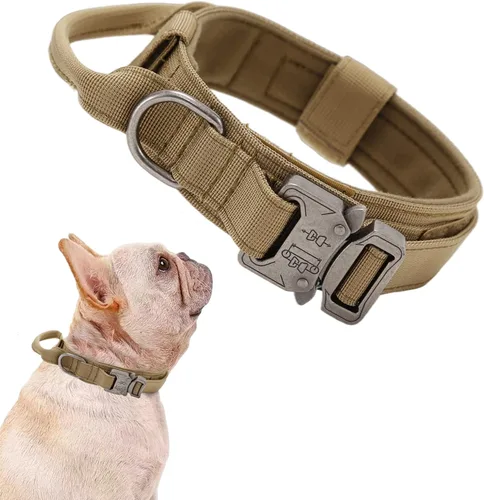 Vista 55 de Collar táctico para perro, ajustable, militar, de nailon, con asa de control y hebilla de metal resistente para perros medianos y grandes (negro, S)