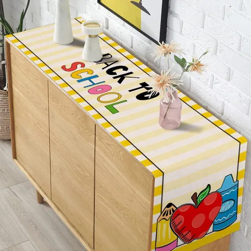 Vista 3 de Pudodo Camino de mesa de regreso a clases, primer día de escuela, niños, estudiantes, aula, fiesta, comedor, decoración del hogar (13 x 36 pulgadas)