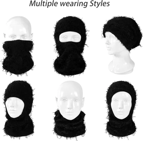 Vista 5 de TFTSR Paquete de 2 pasamontañas desgastados para hombre, máscara facial de punto Shiesty Yeat para clima frío, cobertura completa de invierno