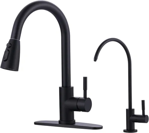 Vista 27 de WOWOW Grifo de cocina con rociador, grifo de fregadero de cocina, acero inoxidable SUS 304, grifo de cocina de níquel cepillado de arco alto