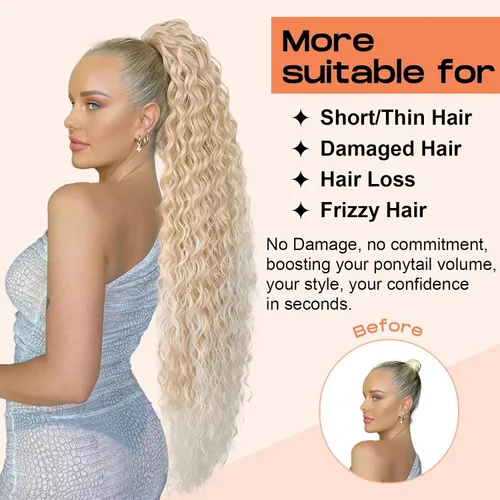 Vista 7 de SEIKEA Extensión de cola de caballo, cola de caballo falsa de 22" larga, ligera, rizada natural completa con cordón, extensión de cabello