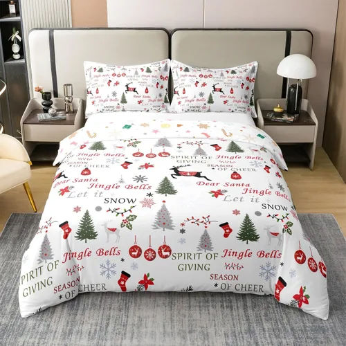 Vista 8 de Erosebridal Funda de edredón de Navidad 100% algodón, ropa de cama de ciervos de Navidad de dibujos animados para niños y niñas, campanas de copo